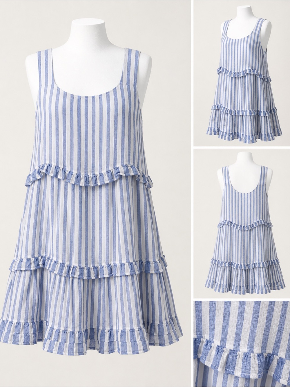 Rails Sandy Blue Iris Stripe Tiered Ruffle Mini Dress Size M